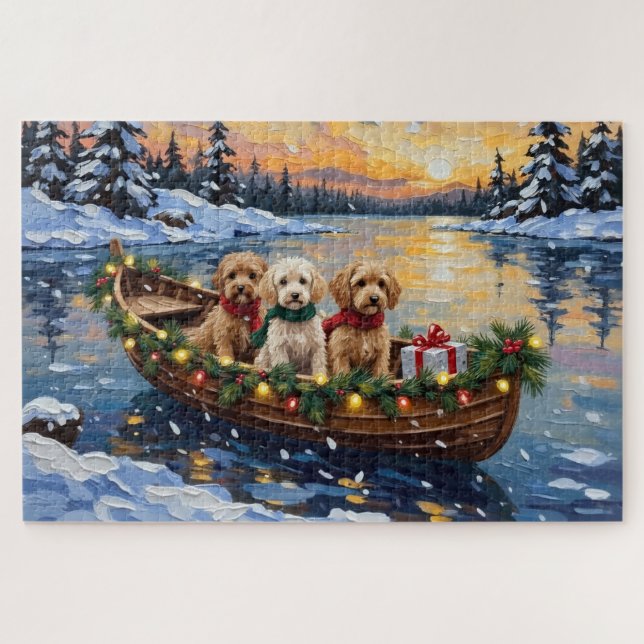 Cockapoo Christmas Boat Holiday Jigsaw Puzzle (Horizontal)