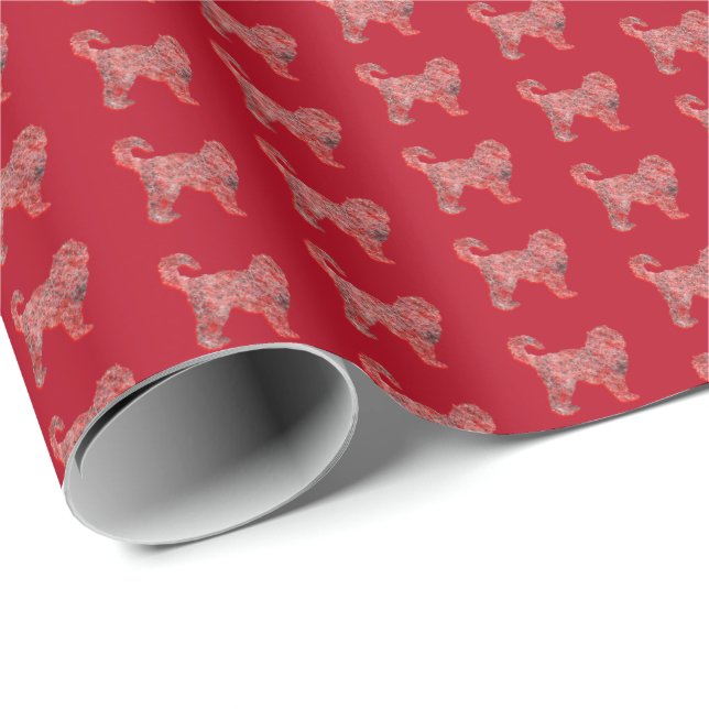 Cockapoo Christmas Dog Cute Silhouette Red Wrapping Paper (Roll Corner)