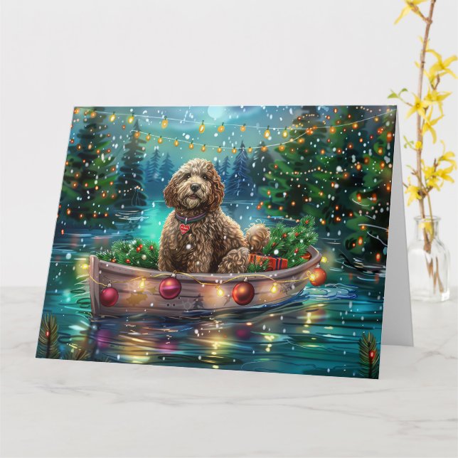 Cockapoo Christmas Festive Voyage Card (Yellow Flower)