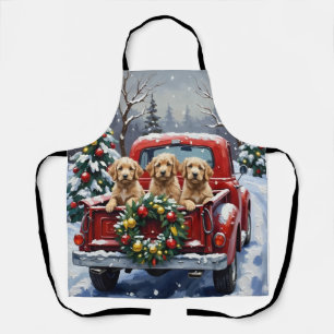 Cockapoo Christmas Red Truck Holiday Apron