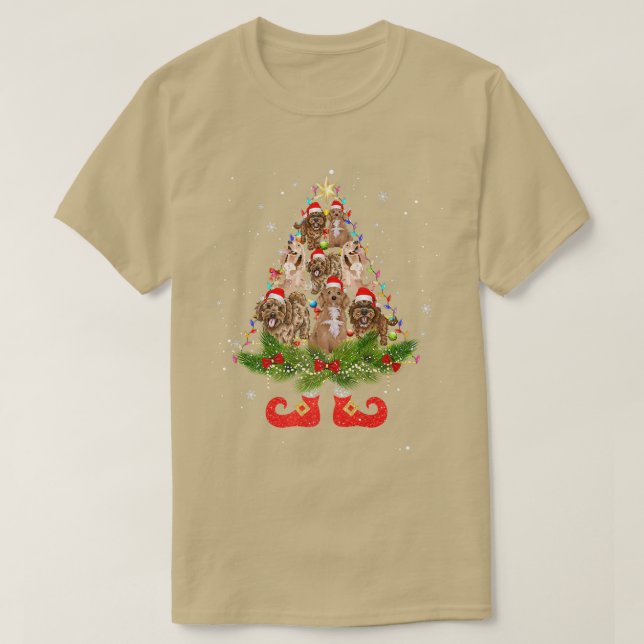 Cockapoo Christmas Tree Lights Cute Santa Hat Dog  T-Shirt (Design Front)