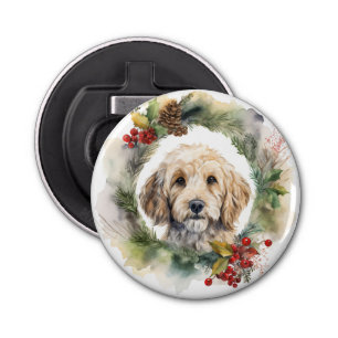 Cockapoo Christmas Wreath Festive Pup Bottle Opener