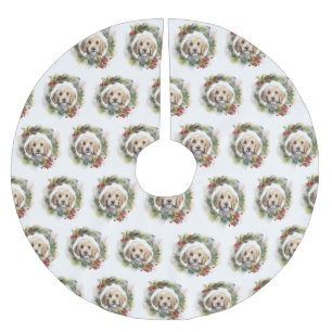 Cockapoo Christmas Wreath Festive Pup  Brushed Polyester Tree Skirt