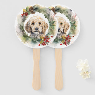 Cockapoo Christmas Wreath Festive Pup Hand Fan