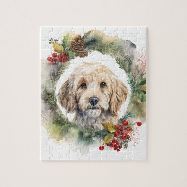Cockapoo Christmas Wreath Festive Pup  Jigsaw Puzzle (Vertical)