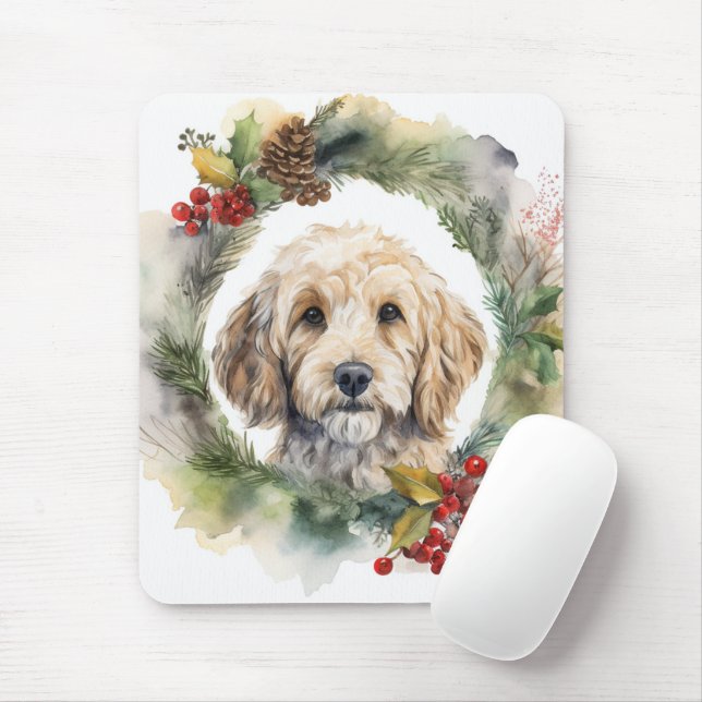 Cockapoo Christmas Wreath Festive Pup  Mouse Pad (With Mouse)