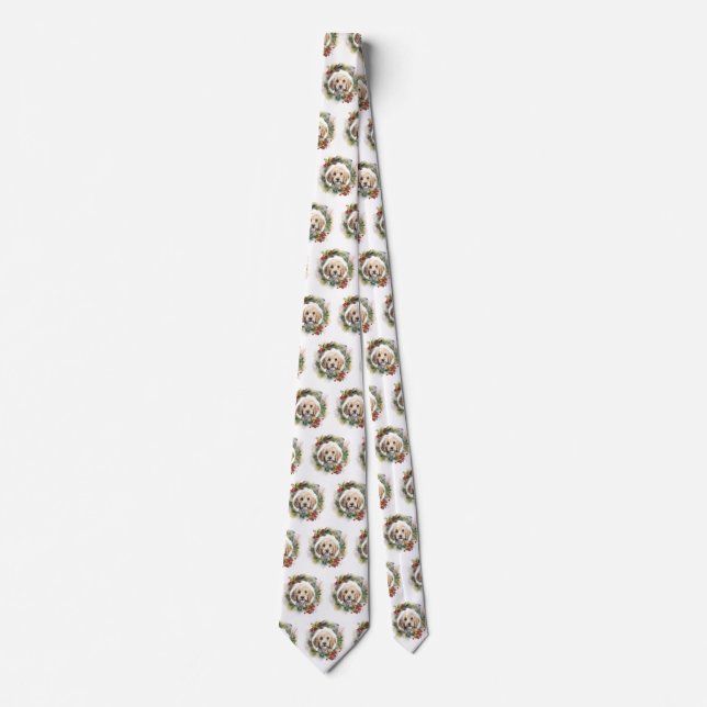 Cockapoo Christmas Wreath Festive Pup  Tie (Front)