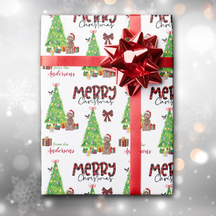 Cockapoo Dog, Bird and Christmas Tree Wrapping Paper