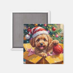 Cockapoo Dog Christmas Gift Box Surprise Magnet