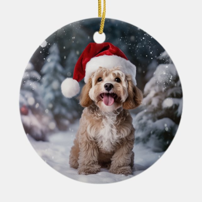 Cockapoo Dog Christmas Keepsake Ceramic Tree Decoration (Front)