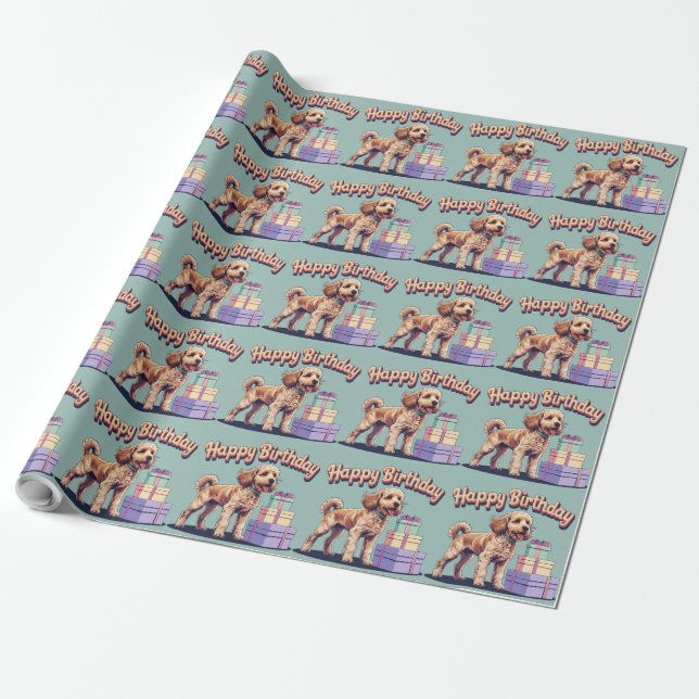 Cockapoo Dog Colourful Wrapping Paper (Unrolled)