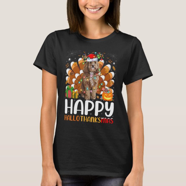 Cockapoo Dog   Halloween Christmas Happy Hallothan T-Shirt (Front)