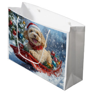 Cockapoo Dog in Sledge Let it Snow Christmas Large Gift Bag