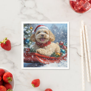Cockapoo Dog in Sledge Let it Snow Christmas Napkin