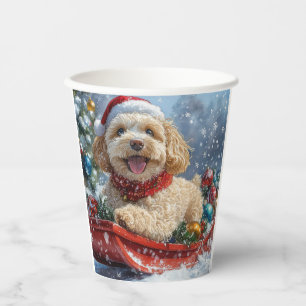 Cockapoo Dog in Sledge Let it Snow Christmas Paper Cups