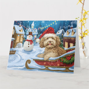 Cockapoo Dog in Sleigh Snow Christmas Card
