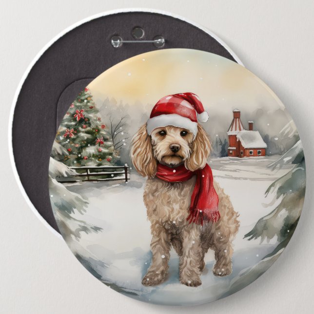 Cockapoo Dog in Snow Christmas  6 Cm Round Badge (Front & Back)