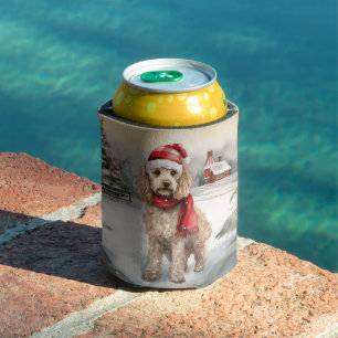 Cockapoo Dog in Snow Christmas Can Cooler