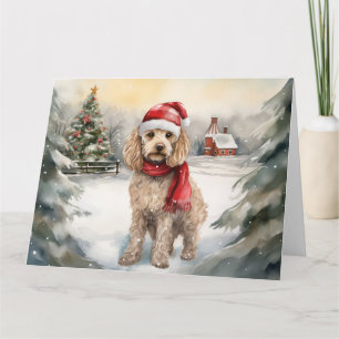 Cockapoo Dog in Snow Christmas  Card