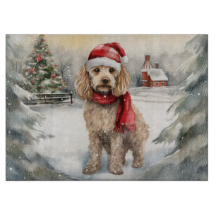Cockapoo Dog in Snow Christmas Cutting Board