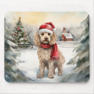 Cockapoo Dog in Snow Christmas Mouse Pad