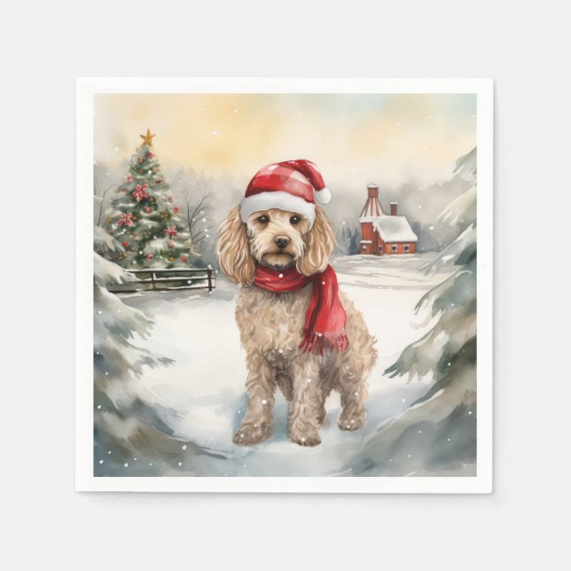 Cockapoo Dog in Snow Christmas  Napkin (Front)