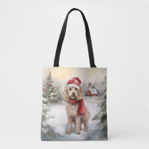 Cockapoo Dog in Snow Christmas Tote Bag