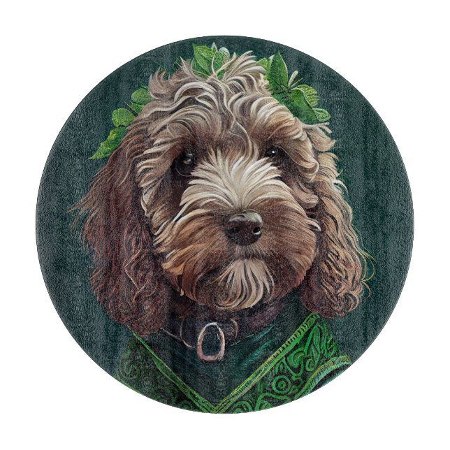 Cockapoo Dog in St. Patrick's Day Dress Cutting Board (Front)