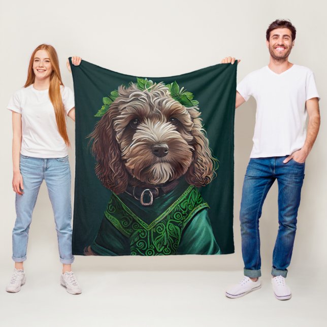Cockapoo Dog in St. Patrick's Day Dress Fleece Blanket (In Situ)
