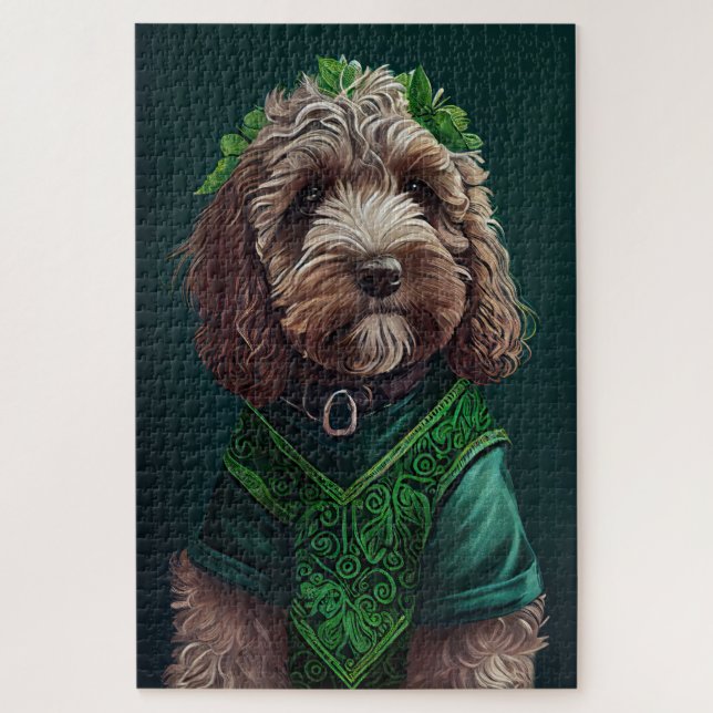 Cockapoo Dog in St. Patrick's Day Dress Jigsaw Puzzle (Vertical)