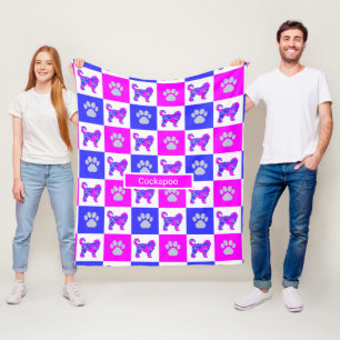 Cockapoo Dog & Paw Hot Pink and Blue Fleece Blanket