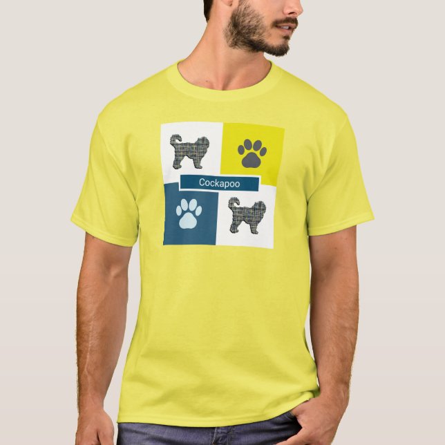 Cockapoo Dog & Paw Y&B Grid Square T-Shirt (Front)