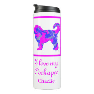 Cockapoo Dog Pink & Blue Silhouette Thermal Tumbler