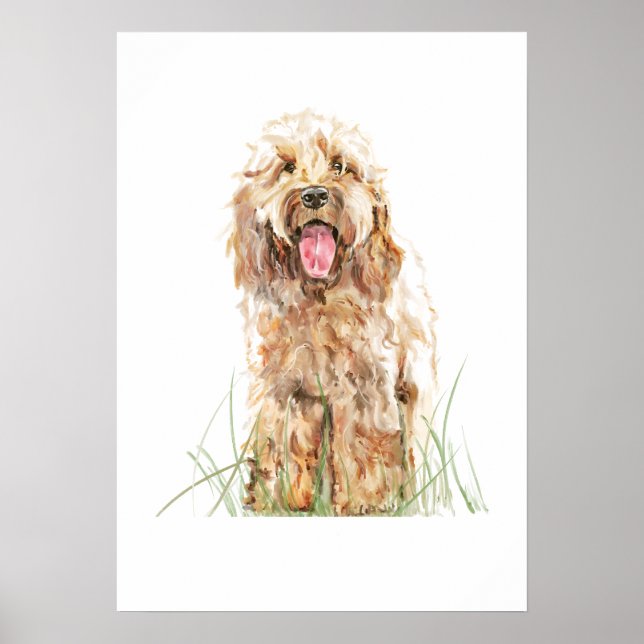 Cockapoo Dog Poster, Watercolor Wall Art (Front)