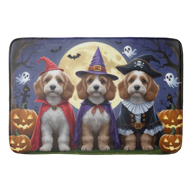 Cockapoo Dog Pumpkin Halloween Funny Bath Mat (Front)