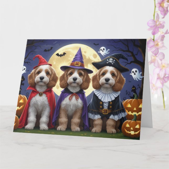 Cockapoo Dog Pumpkin Halloween Funny Card (Orchid)