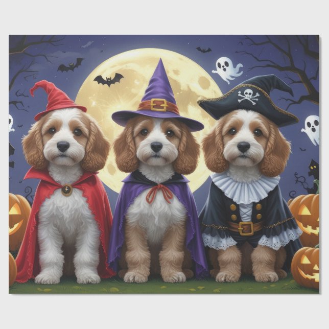 Cockapoo Dog Pumpkin Halloween Funny Wrapping Paper (Flat)