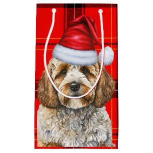 Cockapoo Dog Red Holiday Plaid Christmas Small Gift Bag