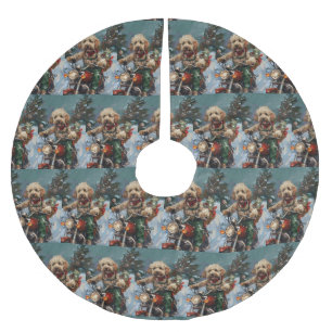 Cockapoo Dog Riding Motorcycle Christmas Brushed Polyester Tree Skirt
