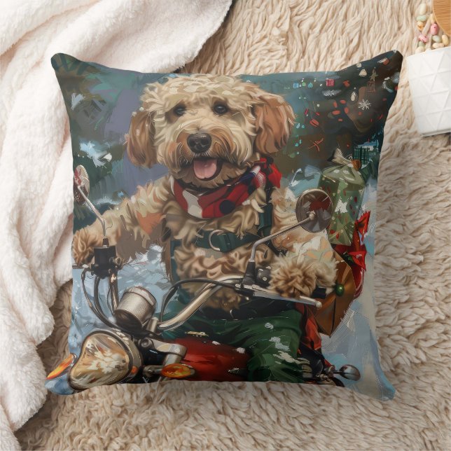 Cockapoo Dog Riding Motorcycle Christmas Cushion (Blanket)
