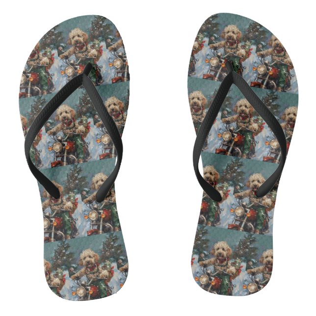 Cockapoo Dog Riding Motorcycle Christmas Jandals (Footbed)