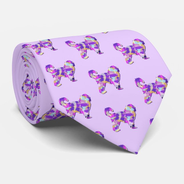 Cockapoo Dog Silhouette Light Purple Necktie (Rolled)