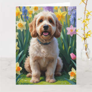 Cockapoo Dog Spring Flowers Painting Card