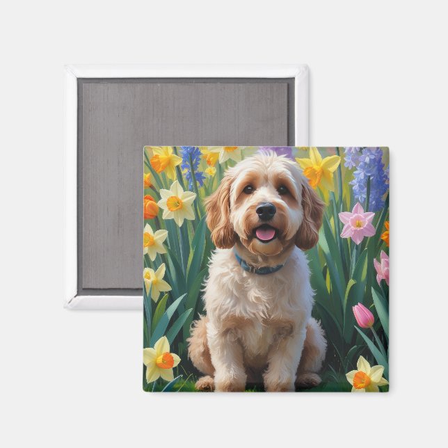 Cockapoo Dog Spring Flowers Painting Magnet (Front/Back)
