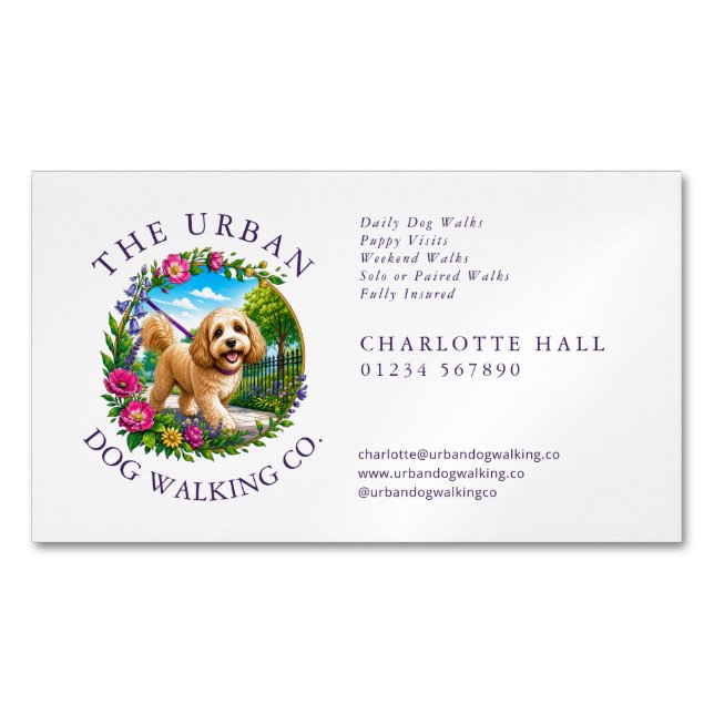 Cockapoo Dog Walker Custom Magnetic Business Card (Front)