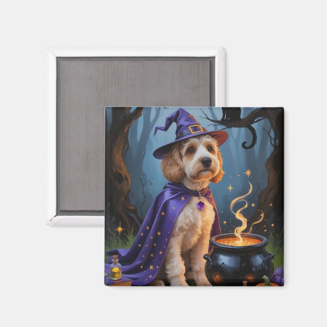 Cockapoo Dog Whimsical Halloween Painting Magnet (Front/Back)