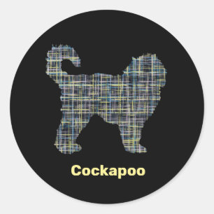 Cockapoo Dog Yellow & Black Grid Line Classic Round Sticker