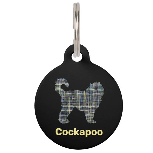 Cockapoo Dog Yellow & Black Grid Line Pet Tag (Front)