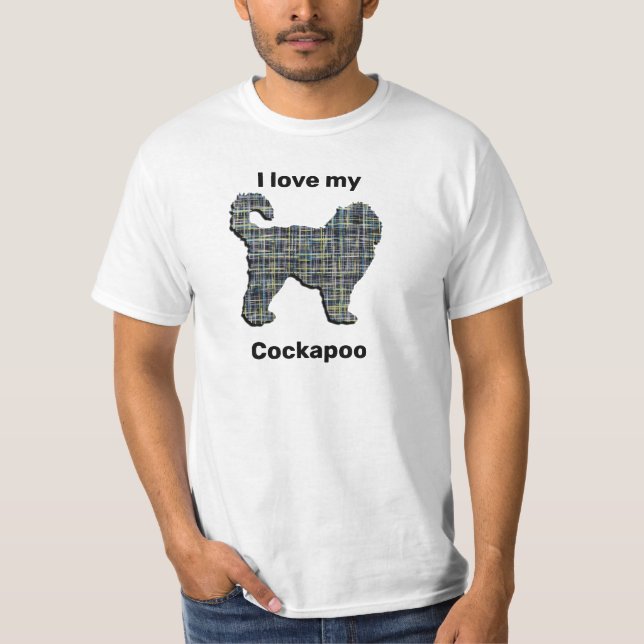 Cockapoo Dog Yellow & Black Grid Line T-Shirt (Front)