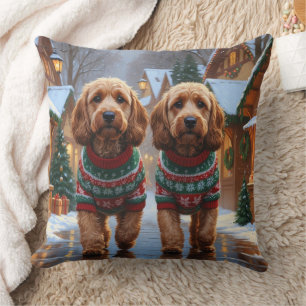 Cockapoo Dogs Christmas Snow Holiday  Cushion